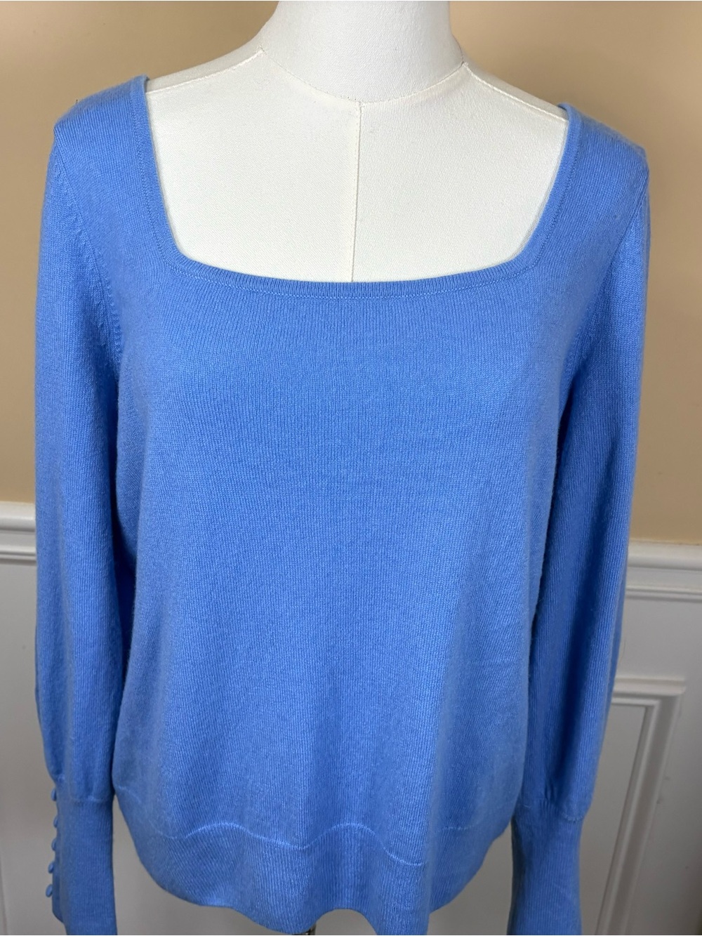 💙 Boston Proper 100% Cashmere Cornflower Blue Square Neck Sweater L
